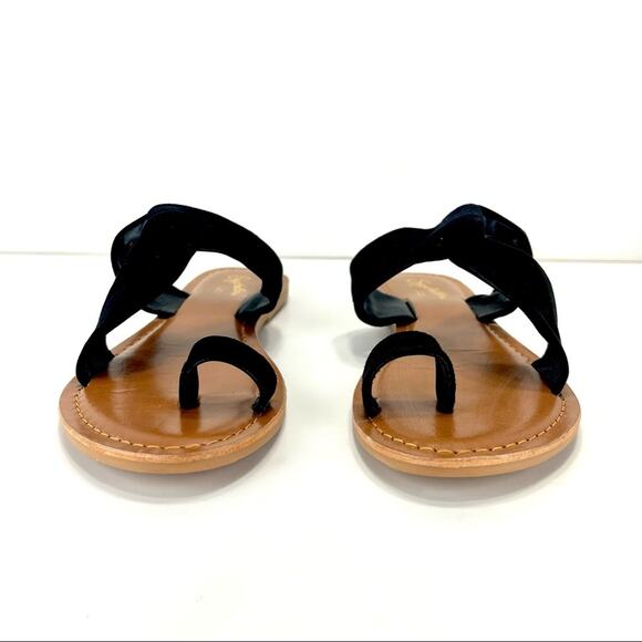 Seychelles Flat Slide Sandal Size 6.5 Black Leather Ring-Toe Padded Footbed New - Picture 9 of 16